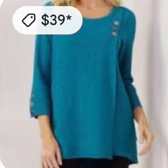 Soft Surroundings Kaari Textured Tunic Womens Teal Blouse Size Medium - Picture 1 of 7